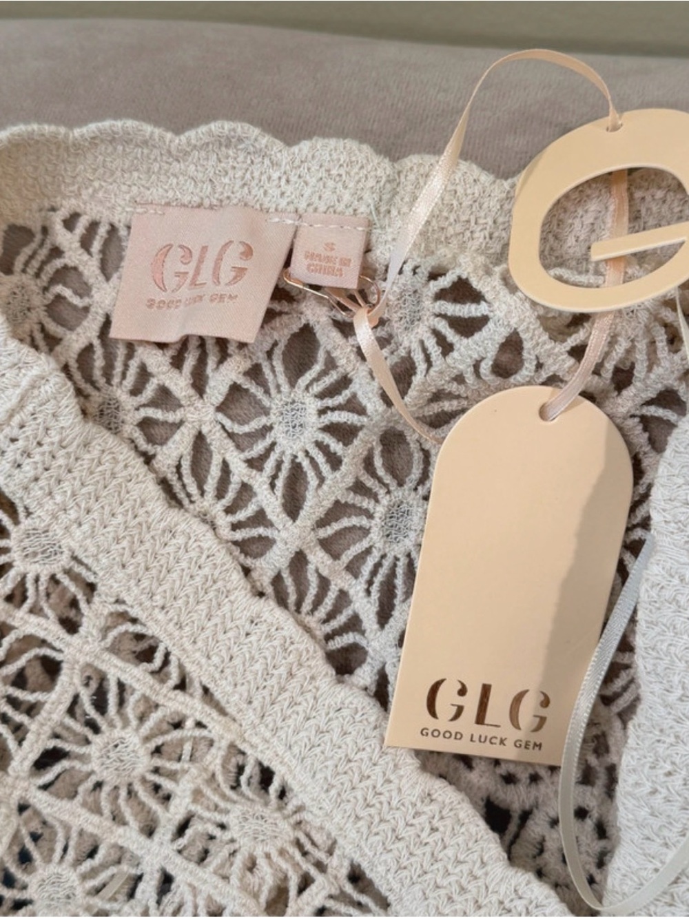 GLG Cream Crochet Button-Front Short Sleeve Cardigan🌼 - Picture 4 of 5
